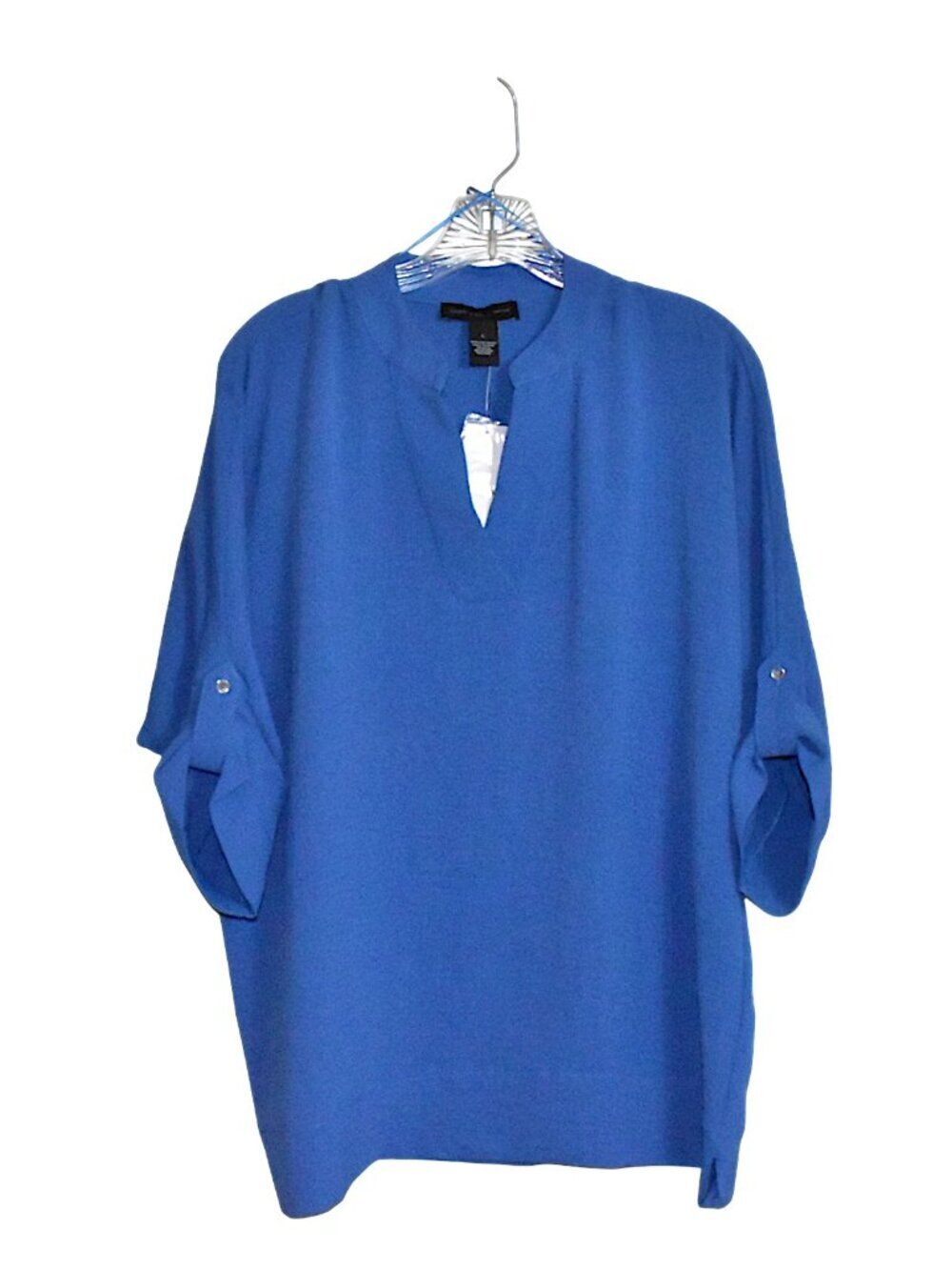 Joan Vass V Neck Popover Relaxed Fit Blouse Top Size L